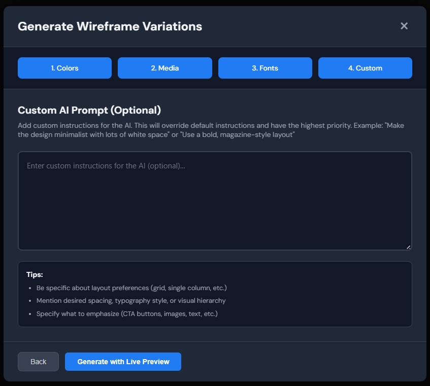 Step 4: Enter a custom prompt describing the PDP you want