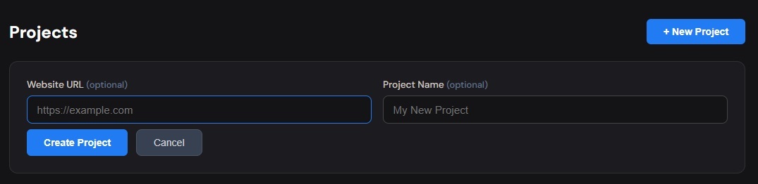 Create a new project with a homepage URL