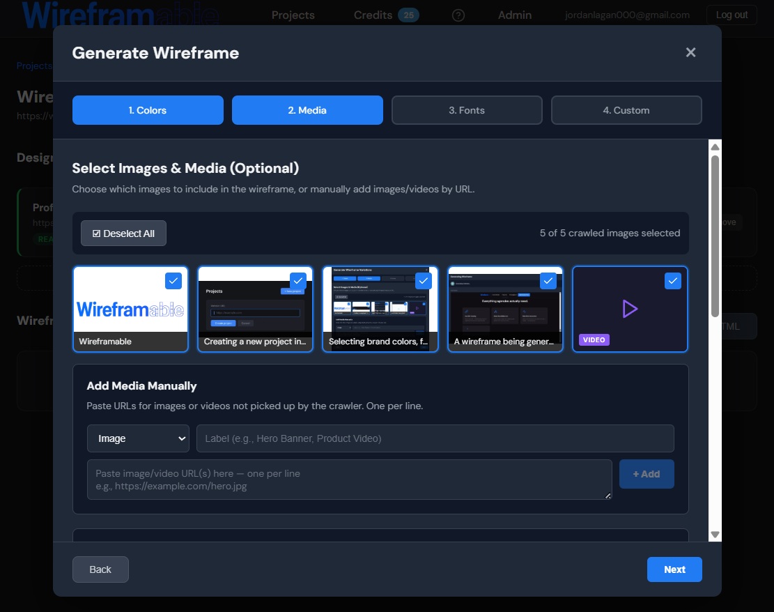 4-step configuration modal