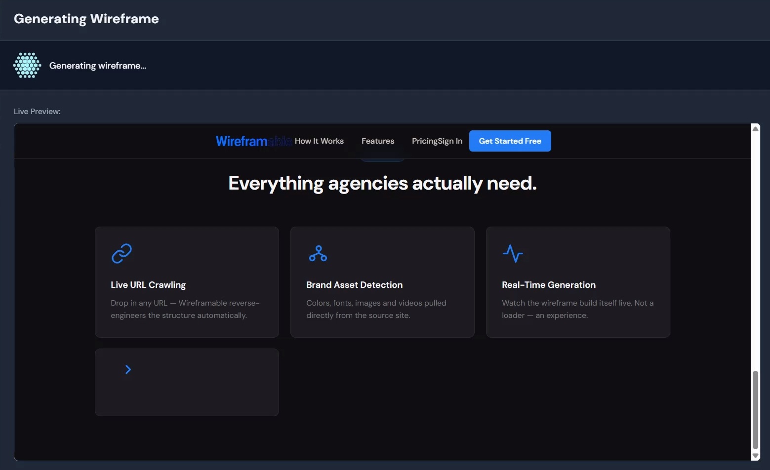 A wireframe being generated in real time inside Wireframable